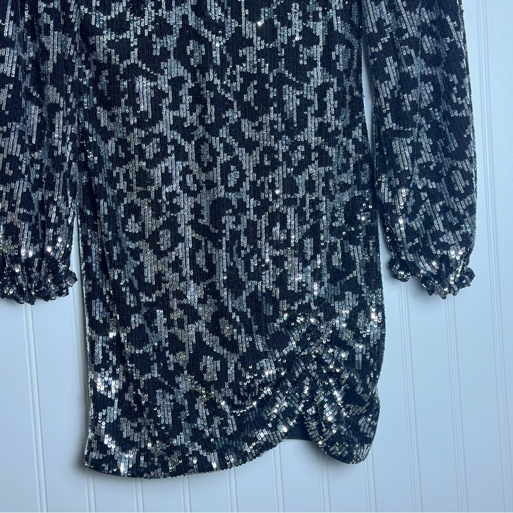 SAYLOR MAURA Sequined Party Cocktail Mini Dress Sz XS Animal Print Long Sleeve - Picture 8 of 11